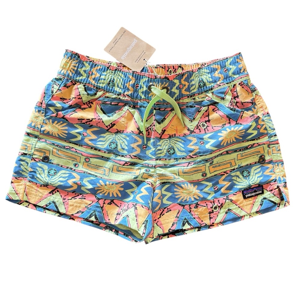 Patagonia Girls Kids Costa Rica 3" Baggies Shorts Unlined Size L (12) Geo NWT